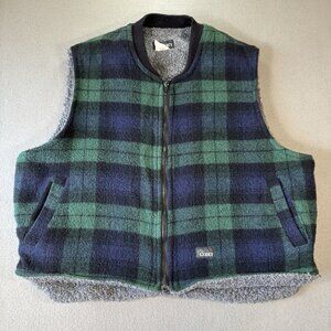 Vtg Codet Green Plaid Wool Sherpa Lined Hunting Field Vest outdoor Mens 2XL Zip